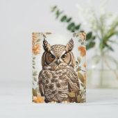 Gebaarde Botanische Grote Gehoornde Uil Briefkaart (Staand voorkant)