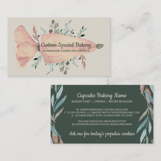 gebak Bag, groene goudsmeel Rustige Logo Baker Visitekaartje (Voorkant / Achterkant)