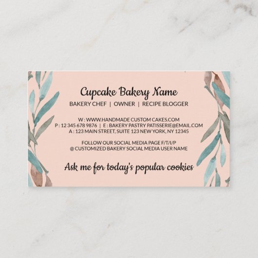 gebak Blush roze roze Logo voor bakkerijen Visitekaartje (Achterkant)