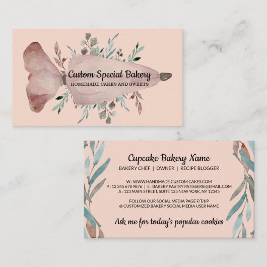 gebak Blush roze roze Logo voor bakkerijen Visitekaartje (Voorkant / Achterkant)