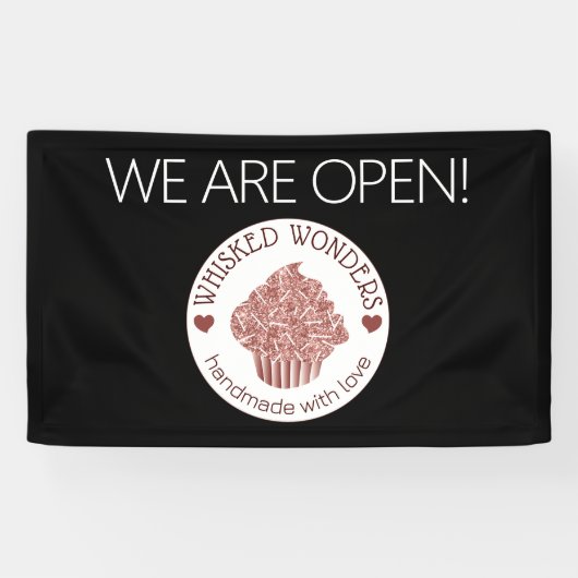 Gebak Cake Bakkerij Glitter Roos Goud Roze Spandoek (Horizontaal)