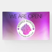 Gebak Cake Bakkerij Glitter Roze Paarse Spandoek (Horizontaal)