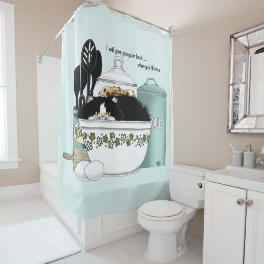 Gebak Chef Cat Blue Douchegordijn (In situ)