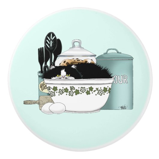 Gebak Chef Cat Blue Keramische Knop (Voorkant)