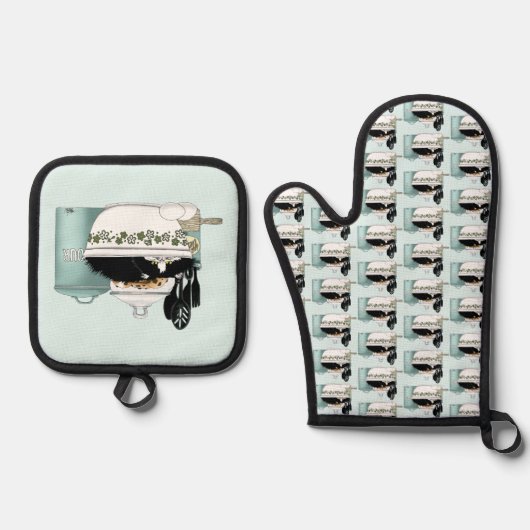 Gebak Chef Cat Blue Ovenwant & Pannenlap Set (Voorkant)