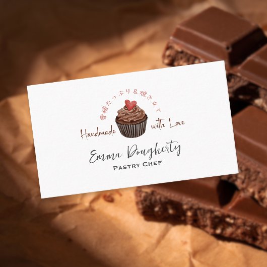 Gebak Chef Cupcake Chocolade Hart Waterverf Visitekaartje