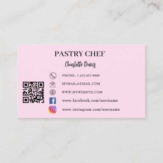 Gebak chef foto slogan QR code roze Visitekaartje (Achterkant)
