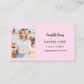 Gebak chef foto slogan QR code roze Visitekaartje (Voorkant)