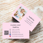 Gebak chef foto slogan QR code roze Visitekaartje