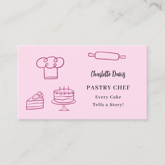 Gebak chef keukengerei slogan QR code roze Visitekaartje (Voorkant)