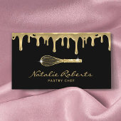 Gebak Chef Modern Goud Drips Whisk Logo Bakkerij Visitekaartje