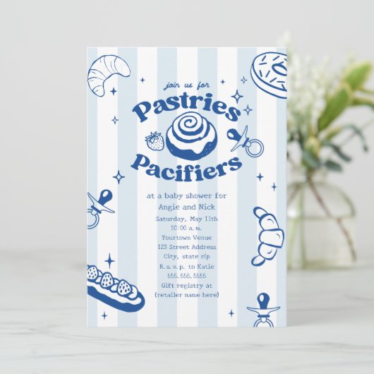 Gebak & fopspenen Doodle Blue Boy Baby shower Kaart (Staand voorkant)