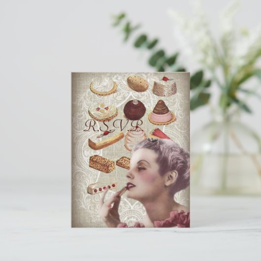  gebak vrijgezellenfeest theefeest uitnodiging briefkaart (Staand voorkant)