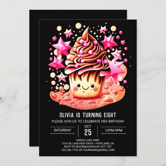 Gebak Waterverf Delight Muffin Meisje Verjaardag Kaart (Voorkant / Achterkant)