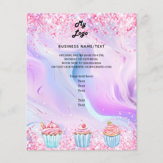 Gebak winkel bakkerij holografische cupcakes logo  (Voorkant)