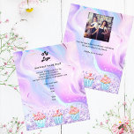 Gebak winkel bakkerij holografische cupcakes logo  flyer<br><div class="desc">Personaliseer en voeg uw bedrijf logo,  naam,  adres,  jouw tekst. Blush roze,  paarse,  blauwe pastels holografische achtergrond versierd met cupcakes. Terug: voeg een foto toe en vertel het verhaal over je merk.</div>