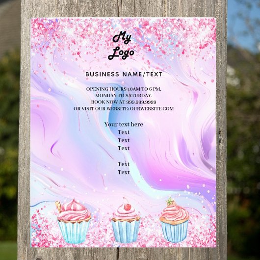 Gebak winkel bakkerij holografische roze cupcakes  flyer