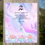 Gebak winkel bakkerij roze holografische cupcakes  flyer<br><div class="desc">Personaliseer en voeg uw bedrijf logo,  naam,  adres,  jouw tekst. Blush roze,  paarse,  blauwe pastels holografische achtergrond versierd met confetti en cupcakes.</div>