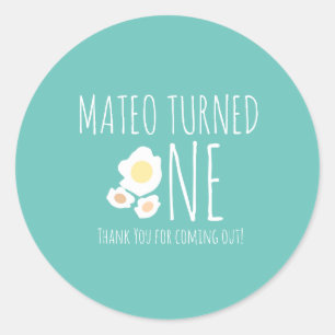 Gebakken Ei Eerste Verjaardag Bedankt Ronde Sticker