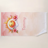 Gebakken Ei Hete Zon Roze Bloemen Meisje Strandlaken (Voorkant)