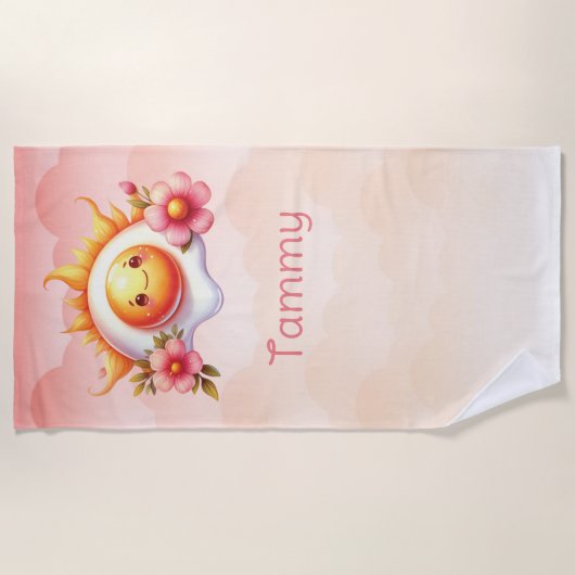 Gebakken Ei Hete Zon Roze Bloemen Meisje Strandlaken (Voorkant)