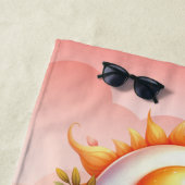 Gebakken Ei Hete Zon Roze Bloemen Meisje Strandlaken (In situ)