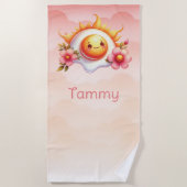 Gebakken Ei Hete Zon Roze Bloemen Meisje Strandlaken (Voorkant)