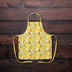 Gebakken eieren met gele paprika's schort