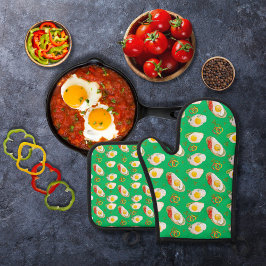Gebakken eieren met paprika's groen ovenwant & pannenlap set