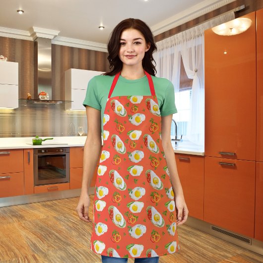 Gebakken eieren met paprika's rood-sinaasappel schort