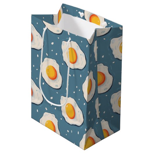 Gebakken eieren op blauw medium cadeauzakje (Voorkant Gekanteld)