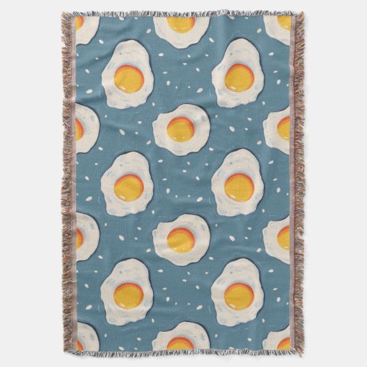 Gebakken eieren op blauw patroon deken (Voorkant Verticaal)