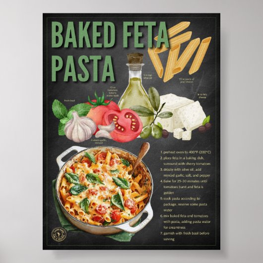 Gebakken Feta Pasta Recept Krijtbord Print (Voorkant)