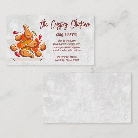 Gebakken kip en specerijen vallen op Bord Visitekaartje (Voorkant / Achterkant)
