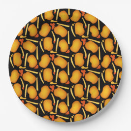 Gebakken kippenbeten en aardappelfriet papieren bordje