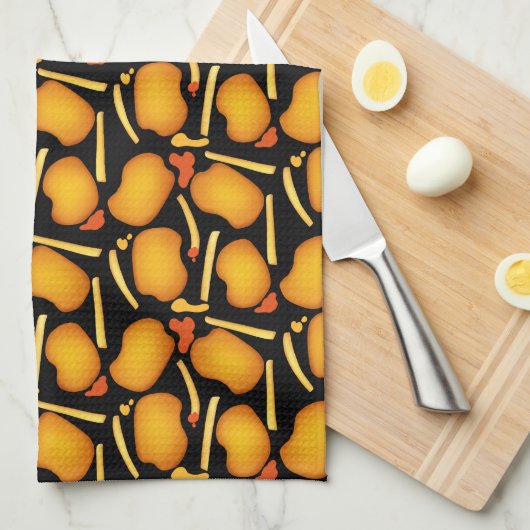 Gebakken kippenbeten en aardappelfriet theedoek (Quarter Fold)