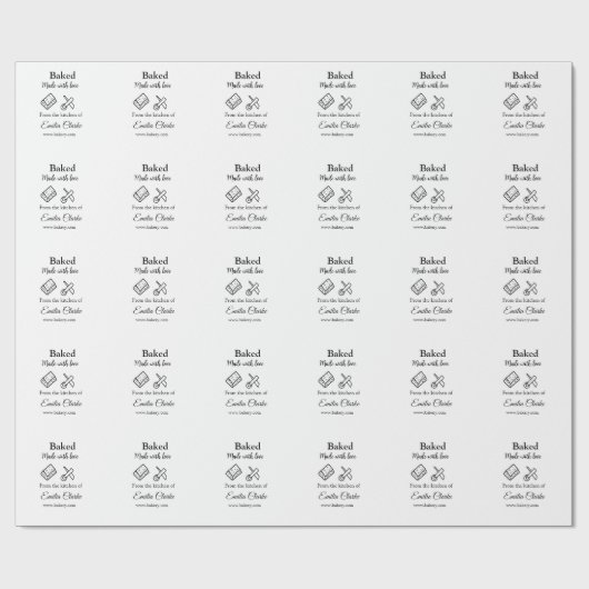 Gebakken met liefde bakkerij bedrijf voeg naam tex cadeaupapier (Vlak)