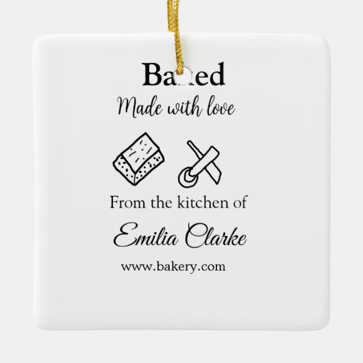 Gebakken met liefde bakkerij bedrijf voeg naam tex keramisch ornament (Voorkant)