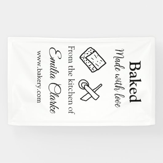 Gebakken met liefde bakkerij bedrijf voeg naam tex spandoek (Horizontaal)