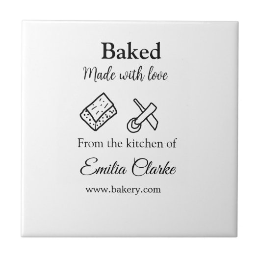 Gebakken met liefde bakkerij bedrijf voeg naam tex tegeltje (Voorkant)