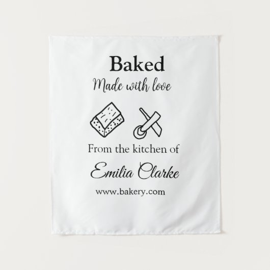 Gebakken met liefde bakkerij bedrijf voeg naam tex wandkleed (Voorkant)