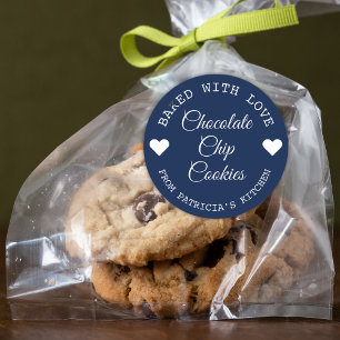 Gebakken Met Liefde Choco Cookies Blauw En Wit    Ronde Sticker