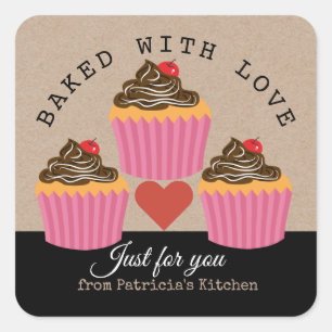 Gebakken met liefde cupcakes speciaal voor u kraft vierkante sticker