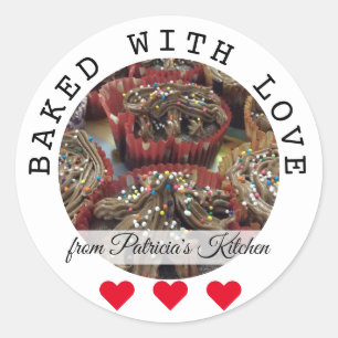 Gebakken met liefde cupcakes uit de keuken van ronde sticker