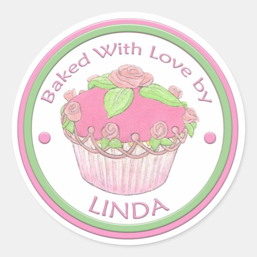 Gebakken met liefde Custom Sticker ~ ROOS CUPCAKE (Voorkant)