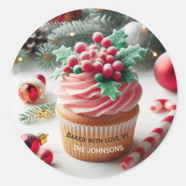 Gebakken met liefde door Christmas Cupcake Ronde Sticker