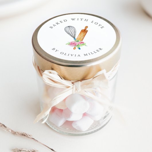 Gebakken met liefde Elegant Roze Bloem gebak Stick Ronde Sticker