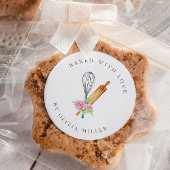 Gebakken met liefde Elegant Roze Bloem gebak Stick Ronde Sticker