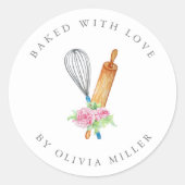 Gebakken met liefde Elegant Roze Bloem gebak Stick Ronde Sticker (Voorkant)