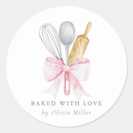 Gebakken met liefde Elegant Roze Boog Gepersonalis Ronde Sticker